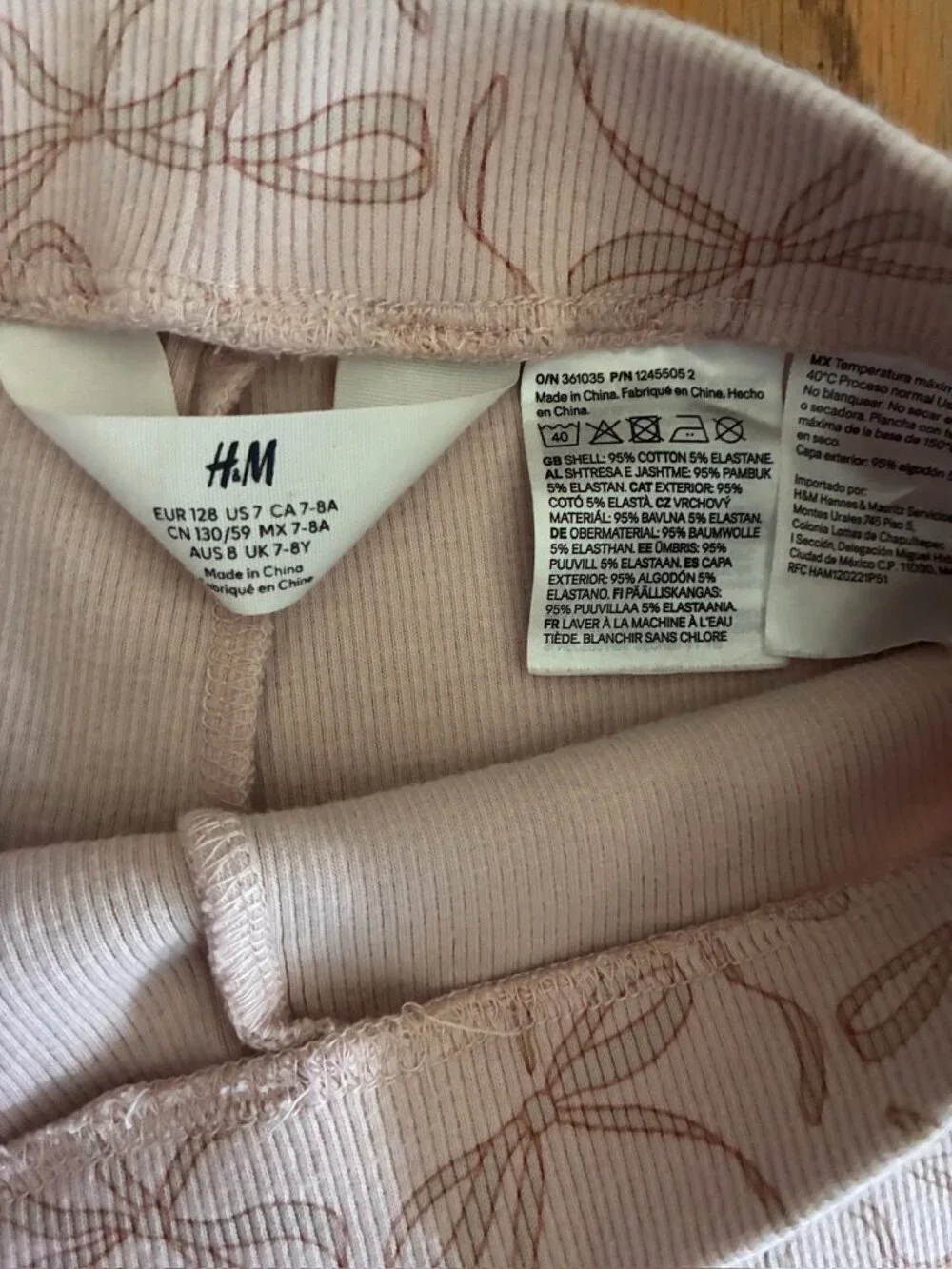 H&M Pink Bow Print Flared Leggings Girls 7-8